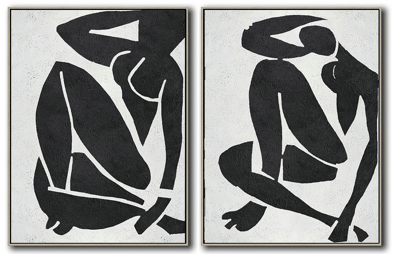Hand Painted Extra Large Abstract Painting,Set Of 2 Minimal Painting On Canvas - Original Art